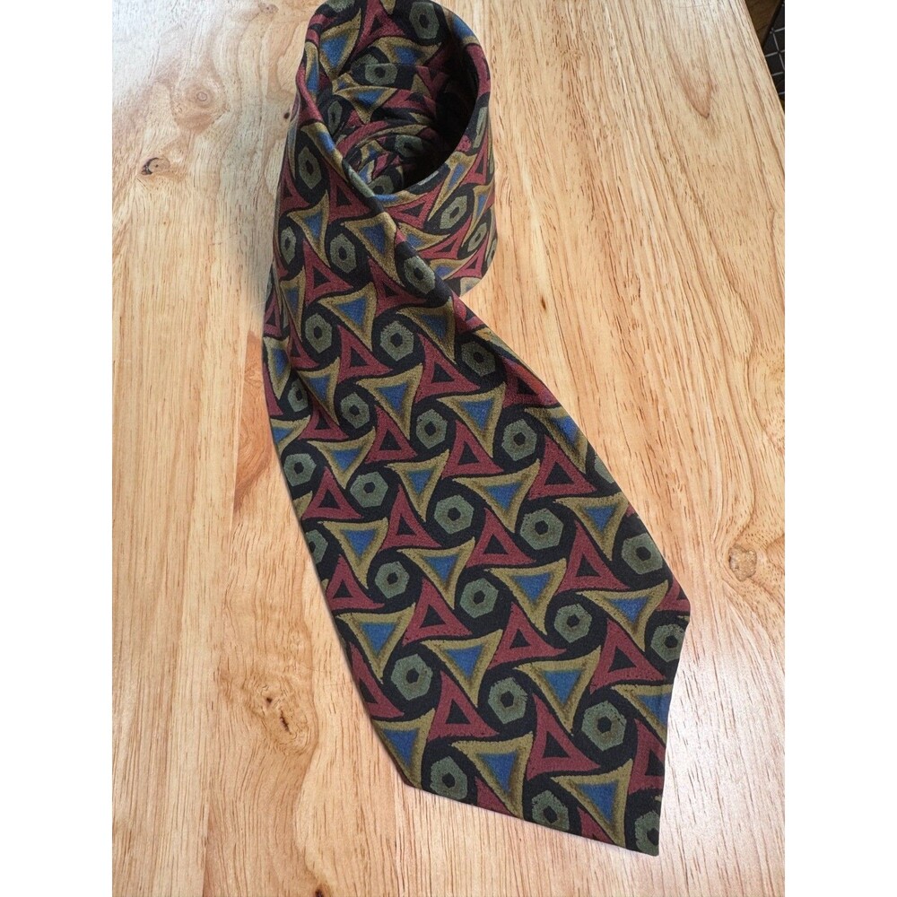 Vintage 90s Silk Tie Geometric Abstract Colours by Alexander Julian 61" LONG